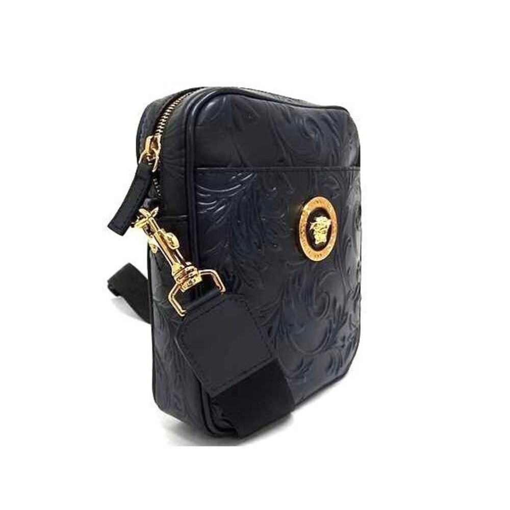 VERSACE Medusa Leather Shoulder Bag Crossbody Navy Blue